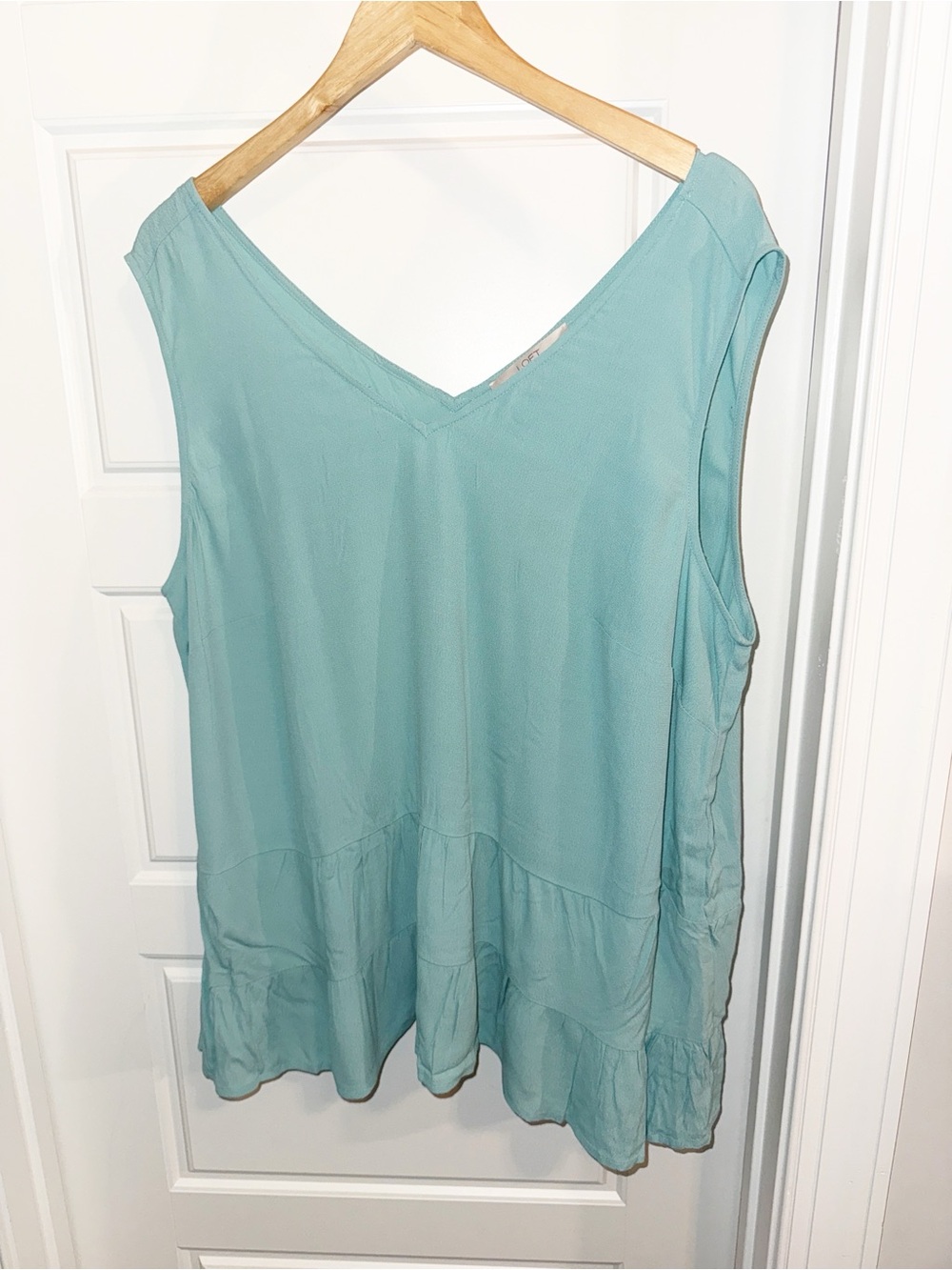 LOFT Teal V-Neck Sleeveless Ruffle Tunic